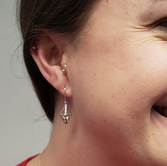 Octahedron Cage Earrings with 4mm natural stones