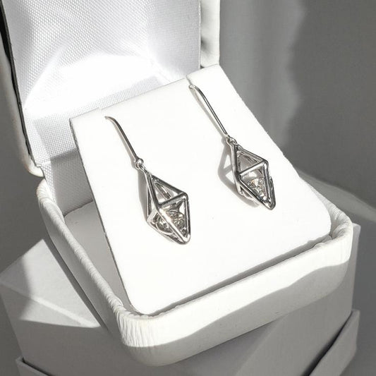 Octahedron Cage Earrings with 4mm natural stones